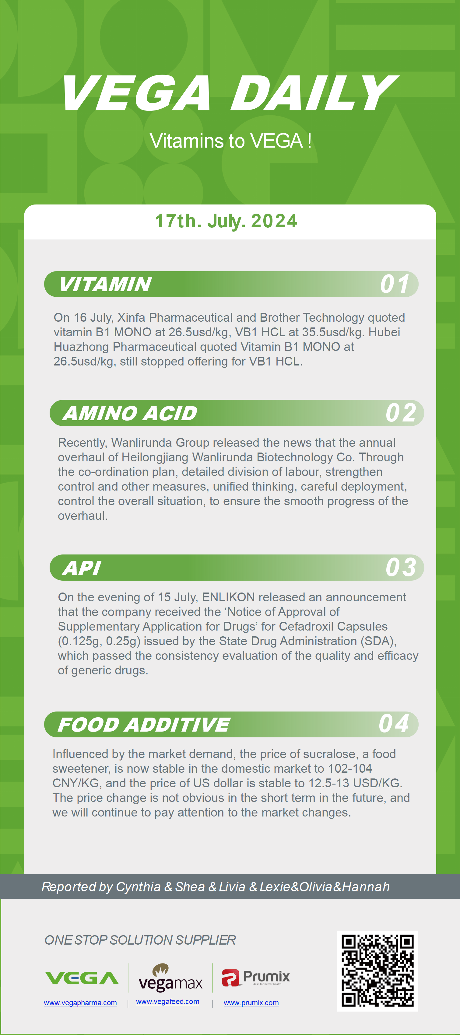 Vega Daily Dated on Jul 17th 2024 Vitamin Amino Acid APl Food Additives.png